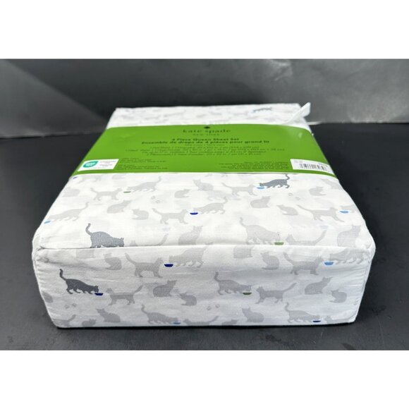 KATE SPADE CATS Cotton QUEEN 4 Piece Sheet Set NEW Grey Gray Kittens Kitties - Picture 7 of 7